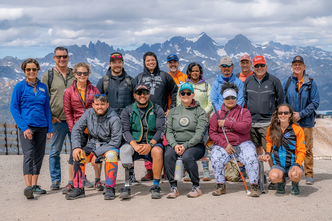 Access Mammoth group programs bringing together participants and volunteers for an inclusive outdoor adventure in the mountains.